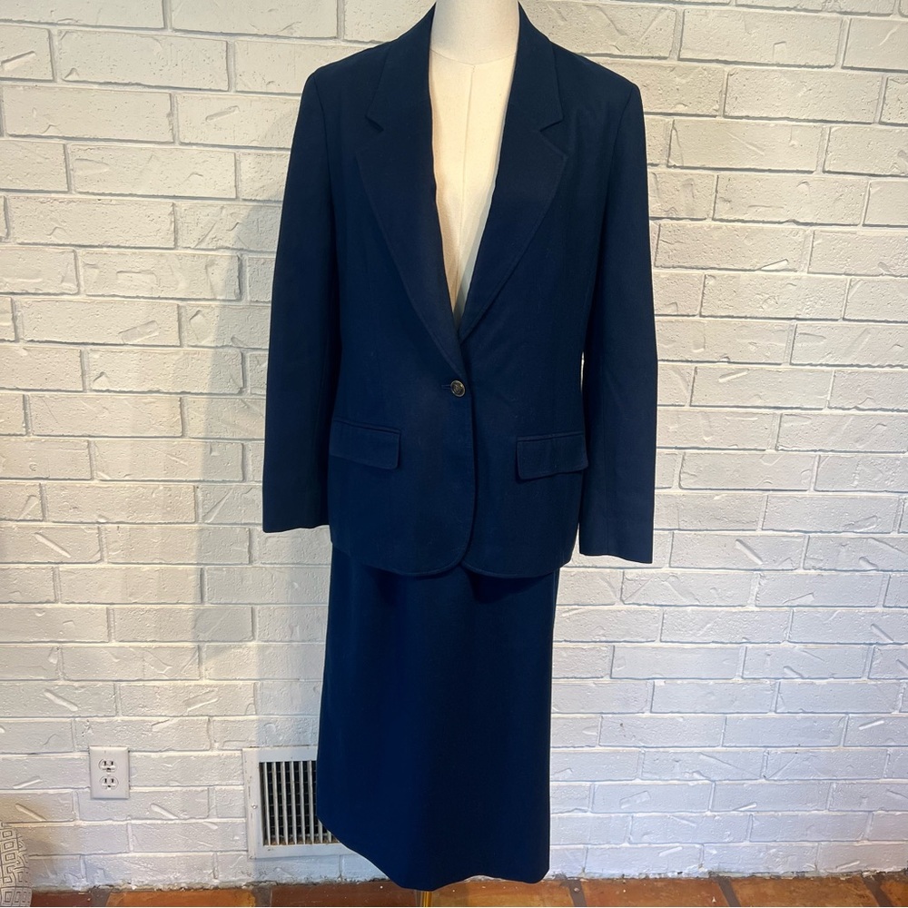 Vintage 80s Pendleton Navy Blue Blazer and Skirt Set Womens Medium 28”